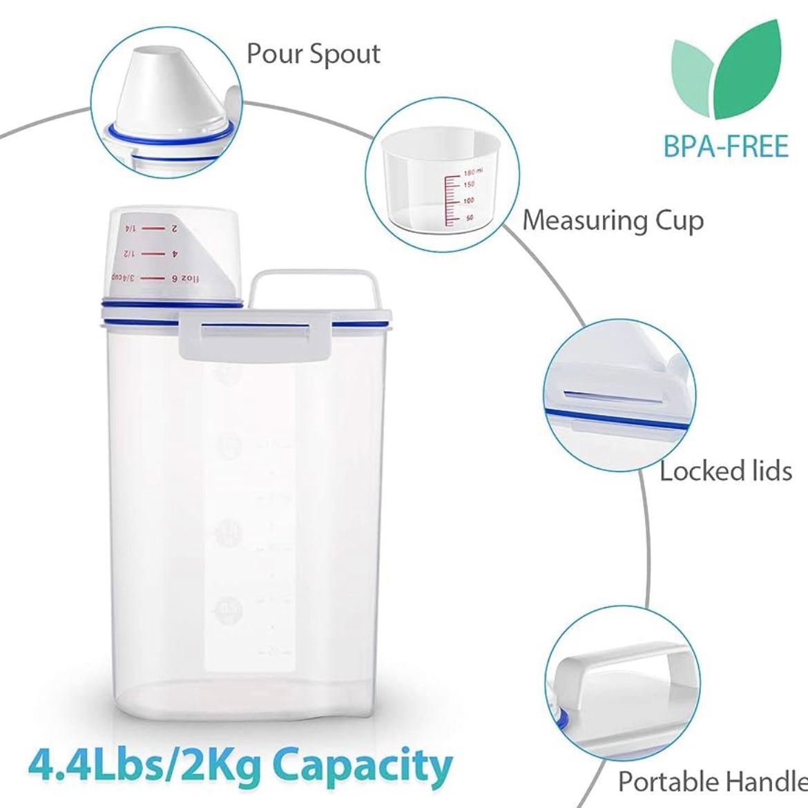 2L - Airtight Food Storage Container with Measuring Cup