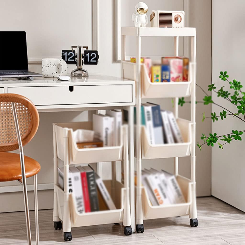 Movable Desk Storage Bookcase for Study Room Floor-to-ceiling Bookshelf With Wheels