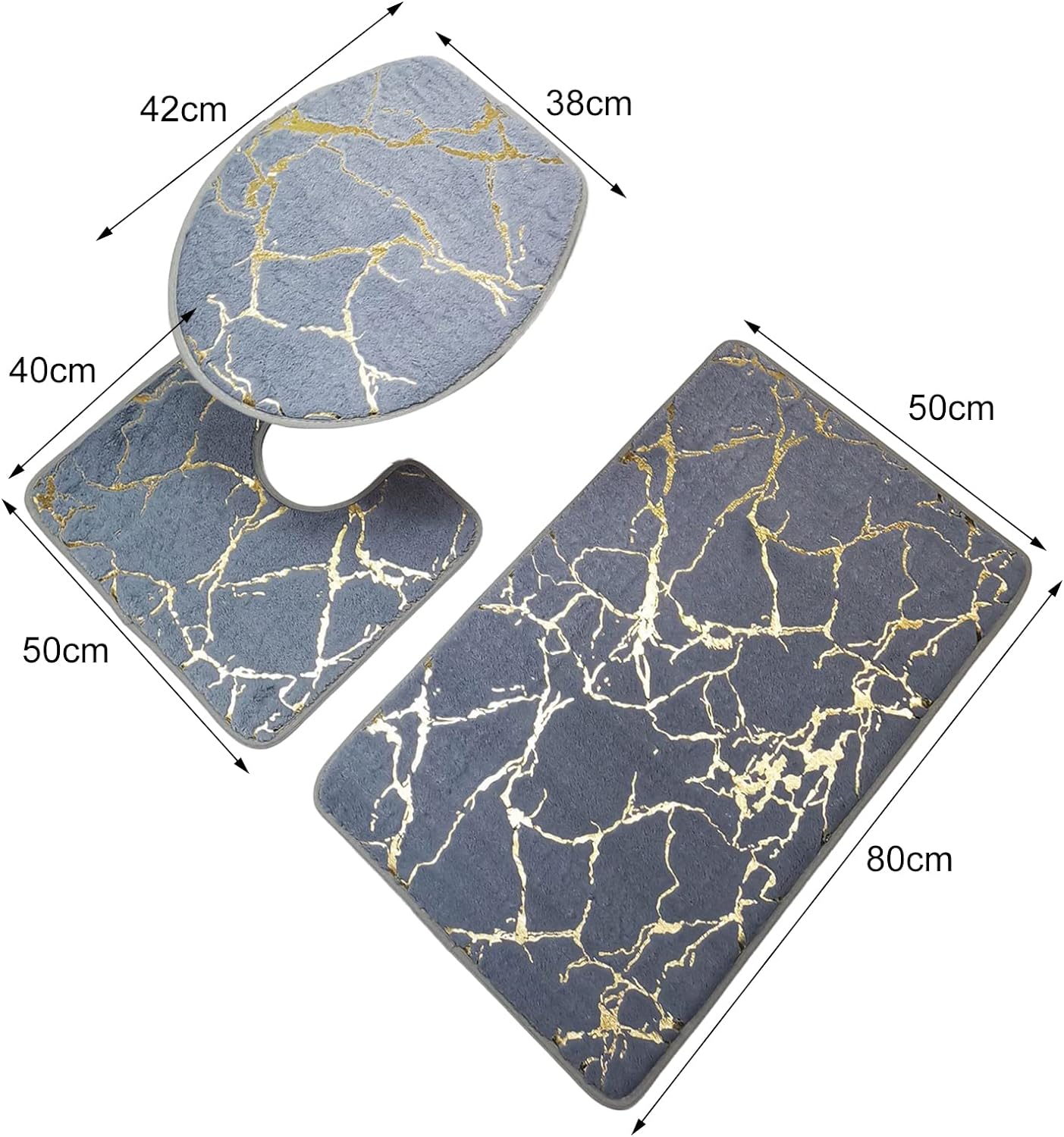 3Pcs/Set Non-slip Toilet Carpet Quick Dry Polyester Marble Toilet Lid Cover Bathroom Shower Rugs