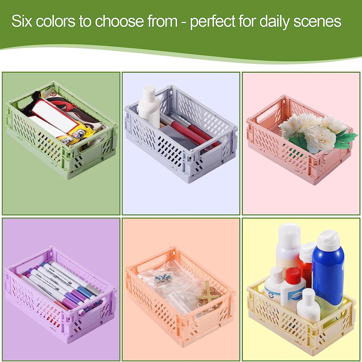 6-Pack 25cm Pastel Foldable Storage Crates