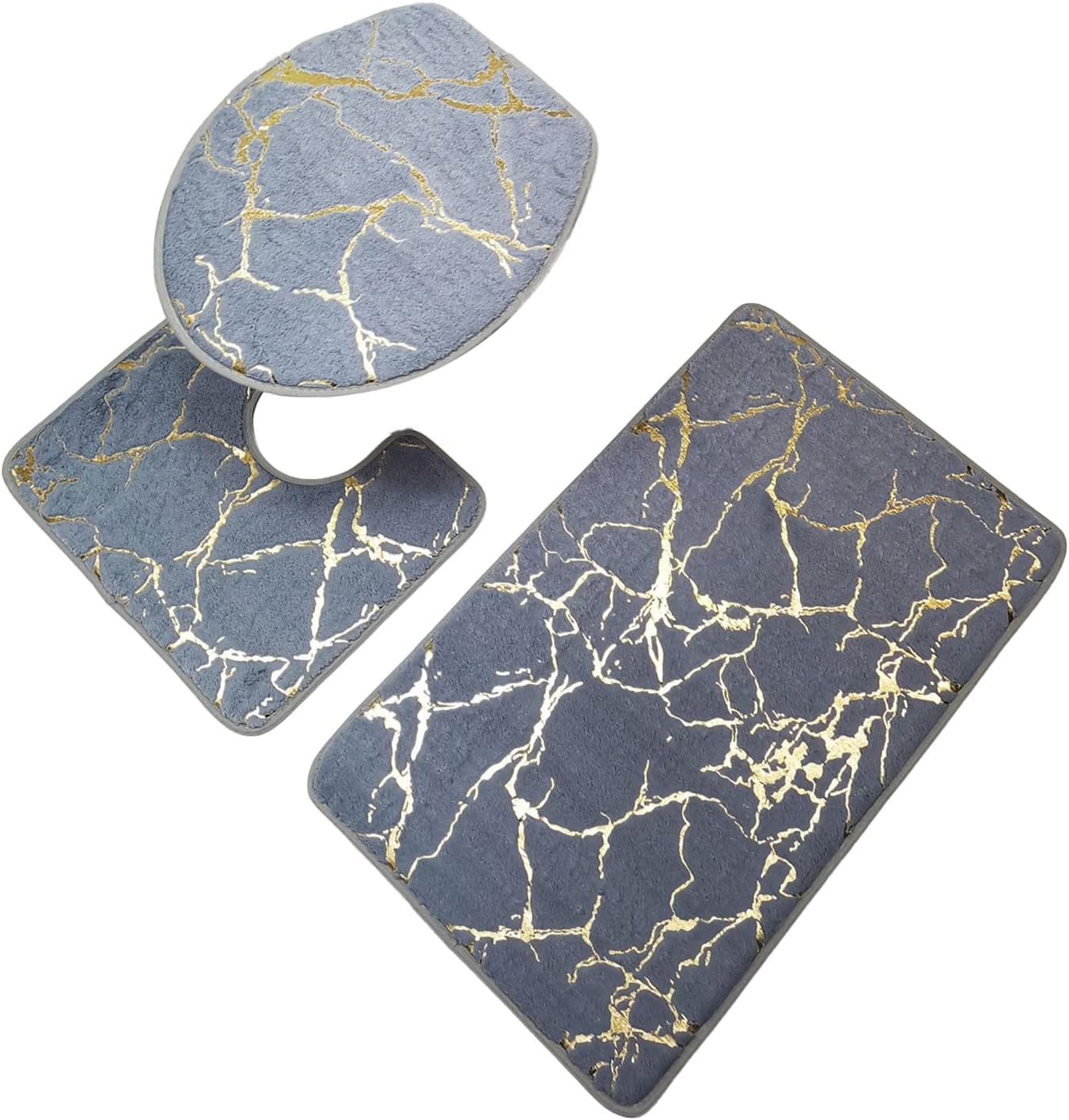 3Pcs/Set Non-slip Toilet Carpet Quick Dry Polyester Marble Toilet Lid Cover Bathroom Shower Rugs