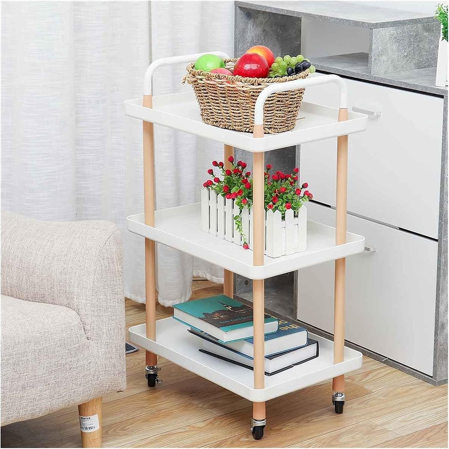 Rolling Cart Trolley Square Kitchen Storage Rack Organizer Cart With Wheels