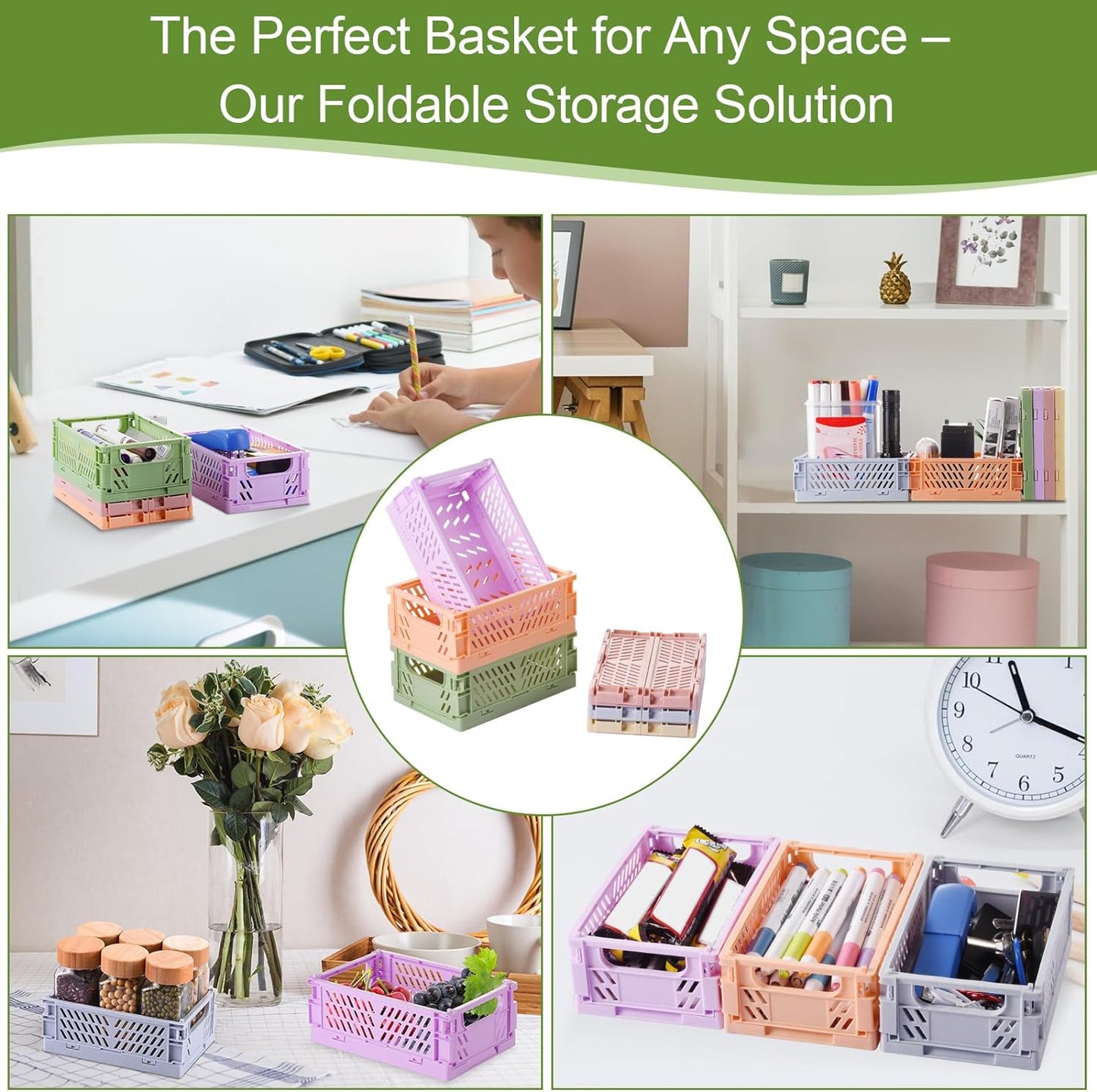 6-Pack 25cm Pastel Foldable Storage Crates