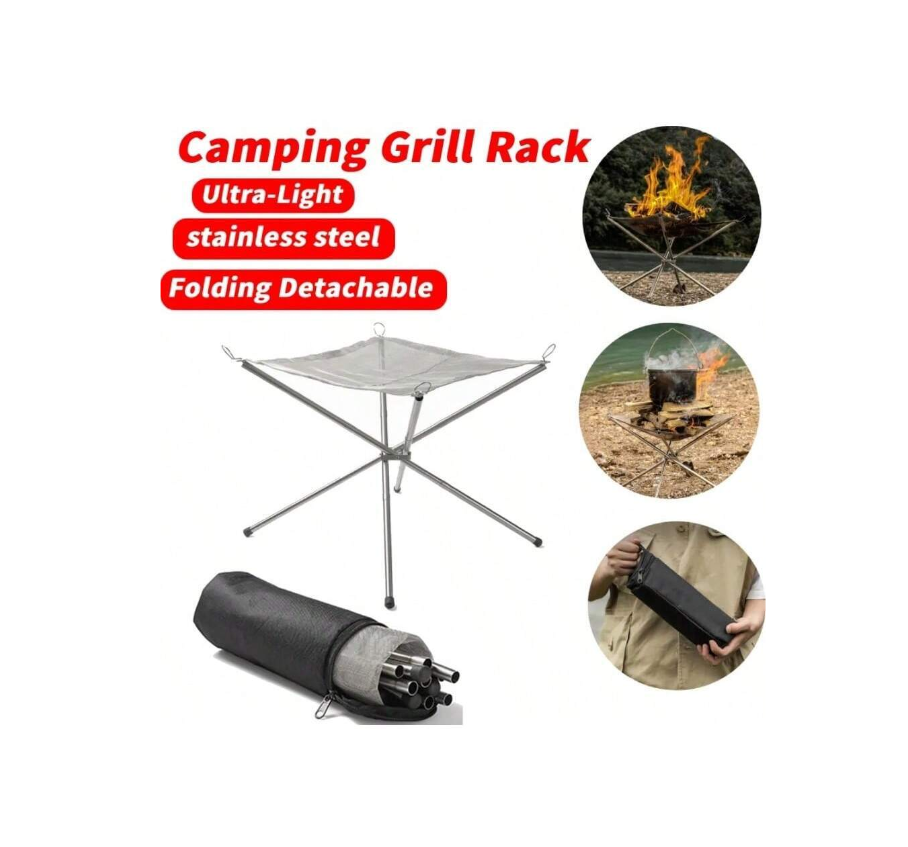 Foldable Portable Stainless Steel Fire Pit, Camping & Outdoor Bbq Grill Rack