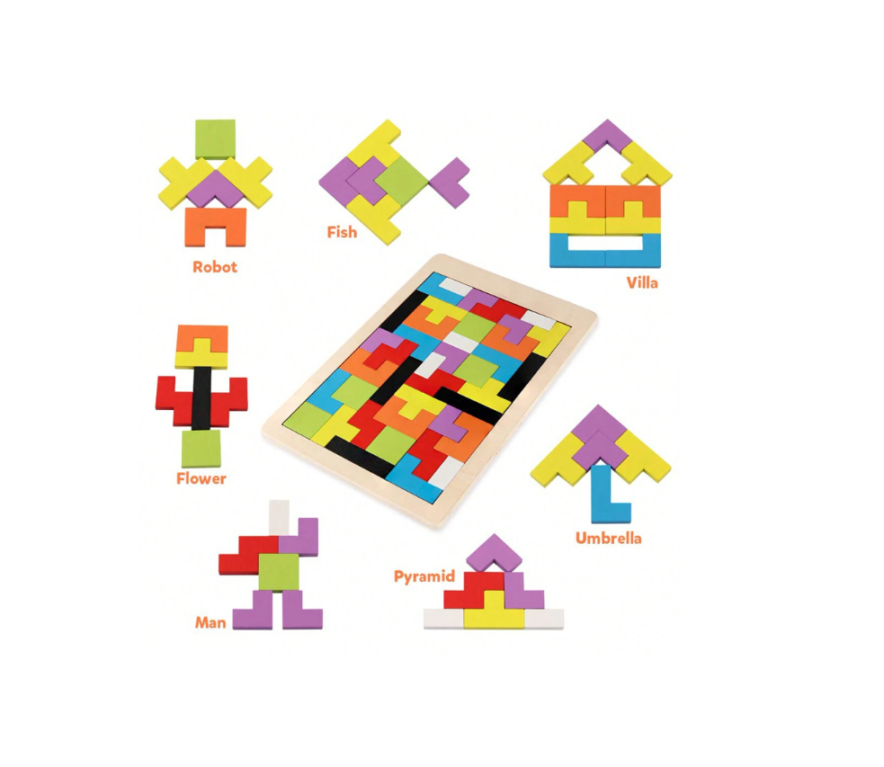 Wooden Brain Teaser Puzzles Tangram Blocks