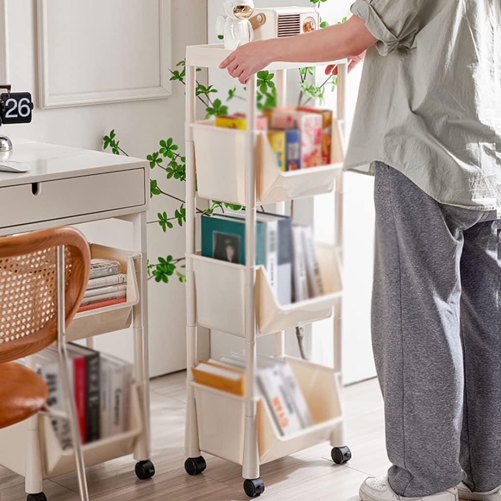 Movable Desk Storage Bookcase for Study Room Floor-to-ceiling Bookshelf With Wheels