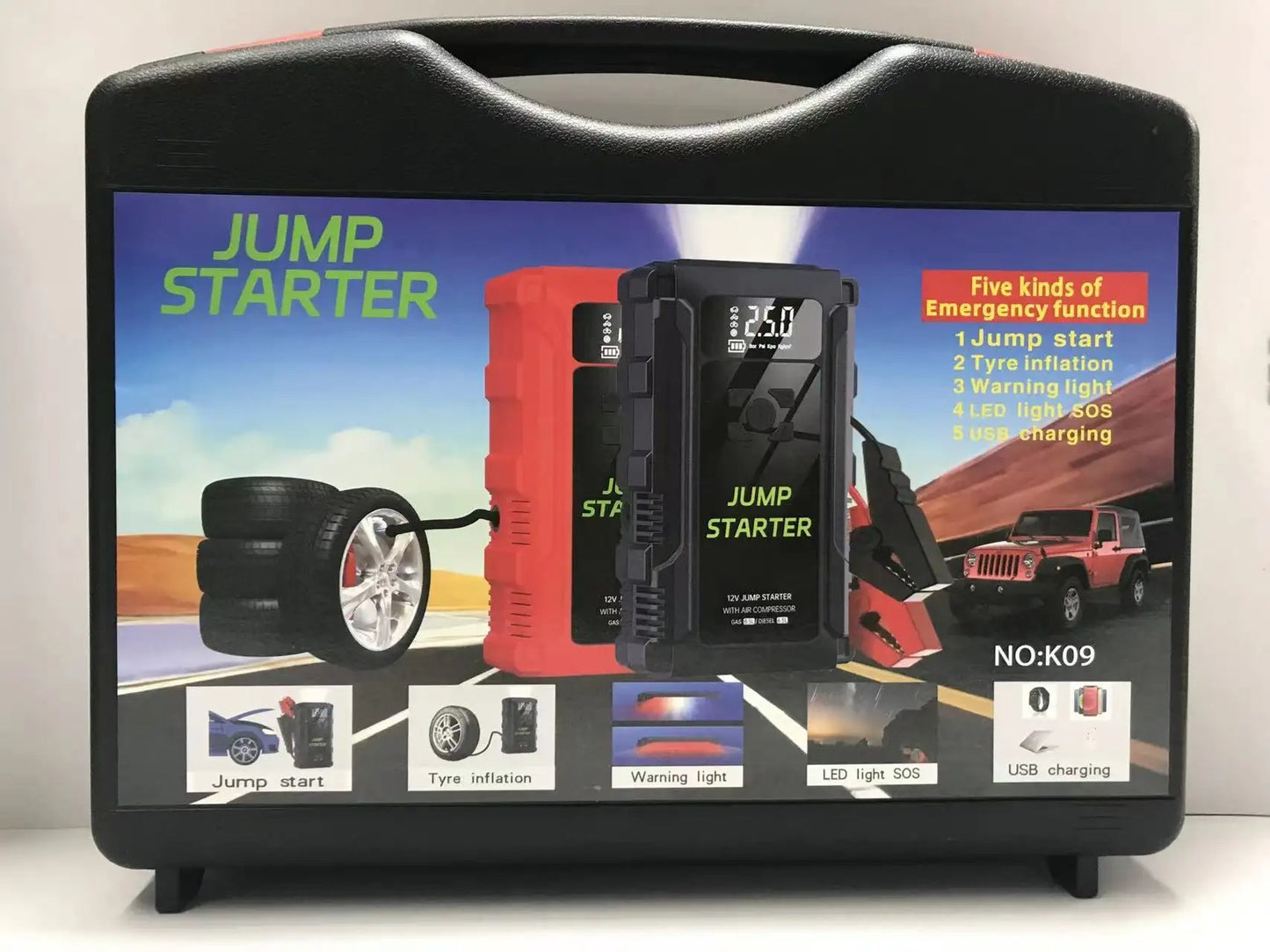 12V Car Emergency Booster Car Jump Starter Power Bank With Flashlight