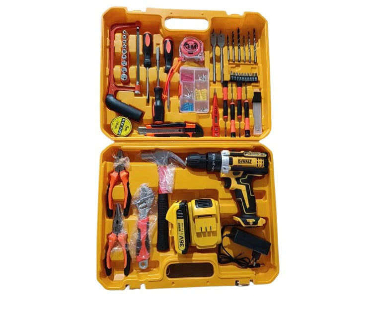 36V Cordless Rechargeable DIY Drill Screwdriver Set - Yellow