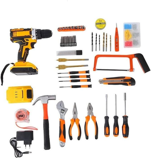 36V Cordless Rechargeable DIY Drill Screwdriver Set - Yellow