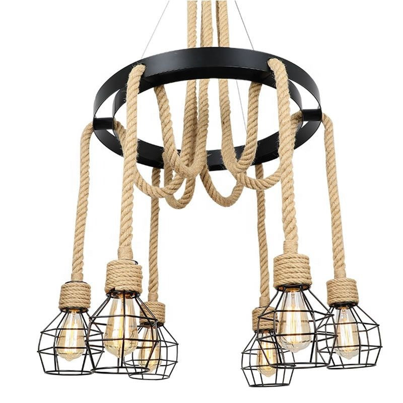 Vintage Stylish Metal and Rope Light Chandelier