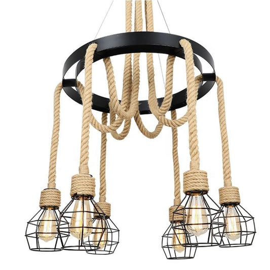 Vintage Stylish Metal and Rope Light Chandelier