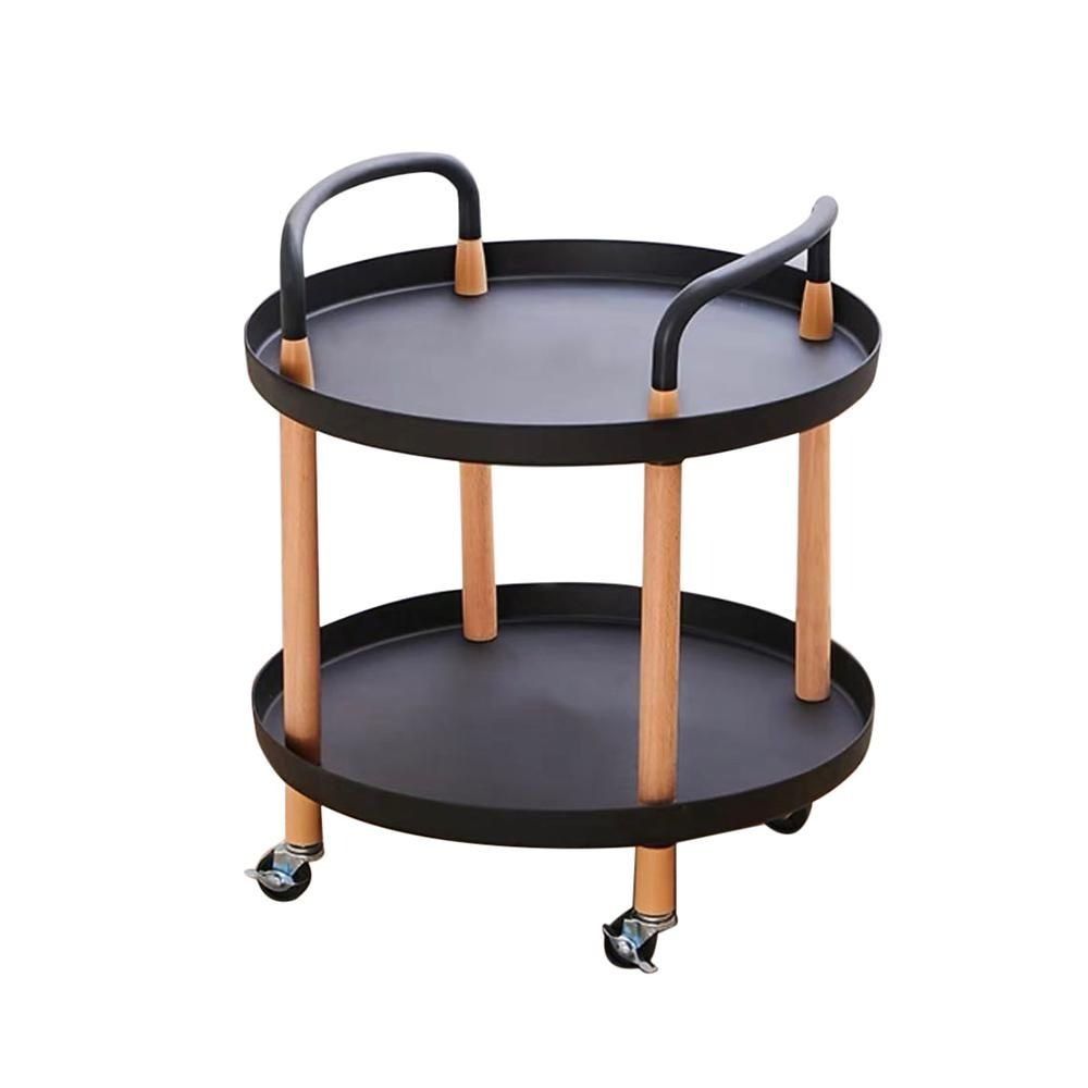 2-Tier Corner Double Layer Rolling Trolley Side Table - Black