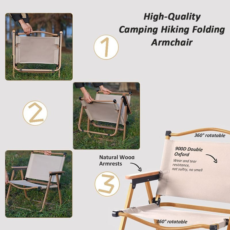 Outdoor Folding Wooden Camping Picnic Hiking Armchair Chair