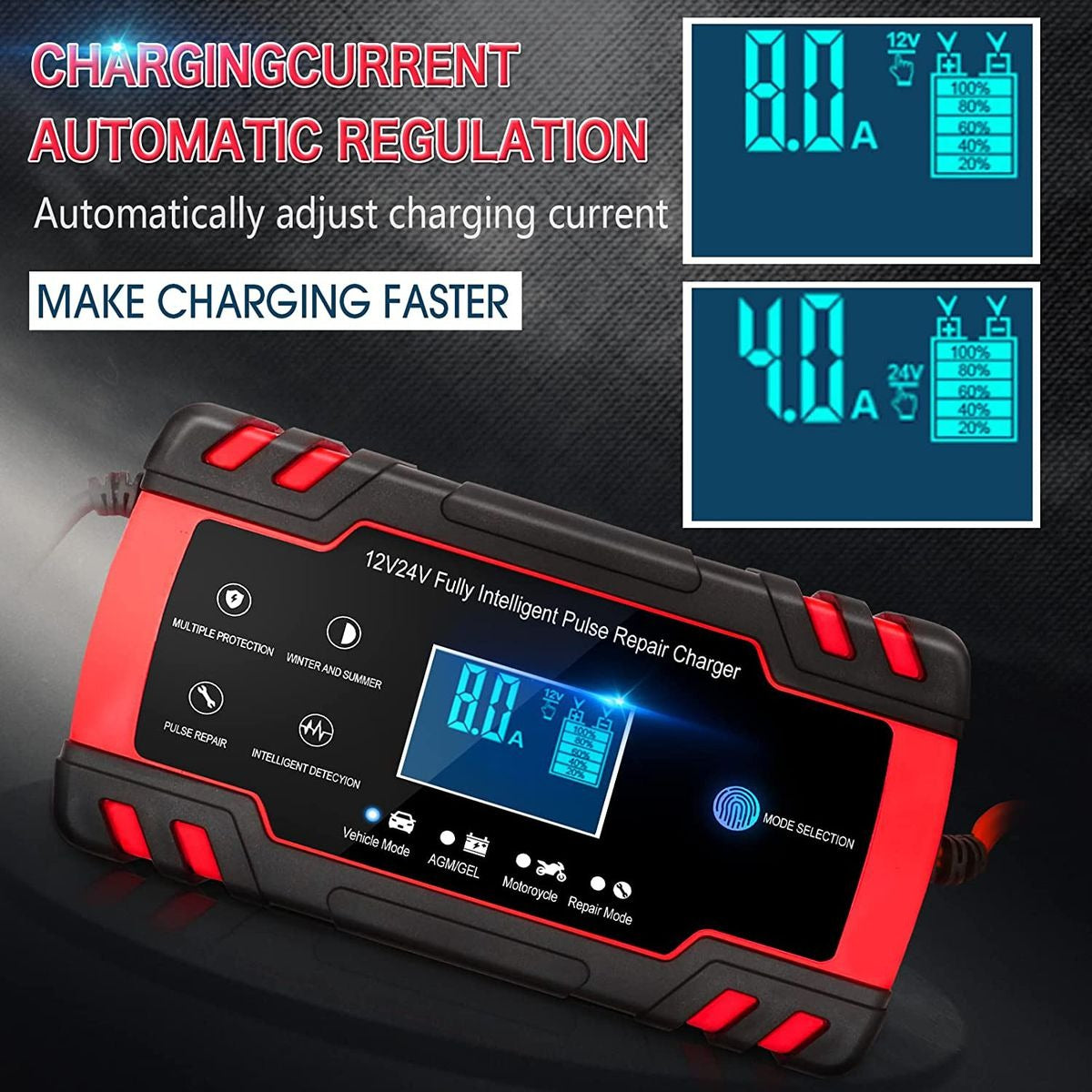 12V/24V 8A Intelligent Automatic Fast Battery Charger With 3-Stage Charging